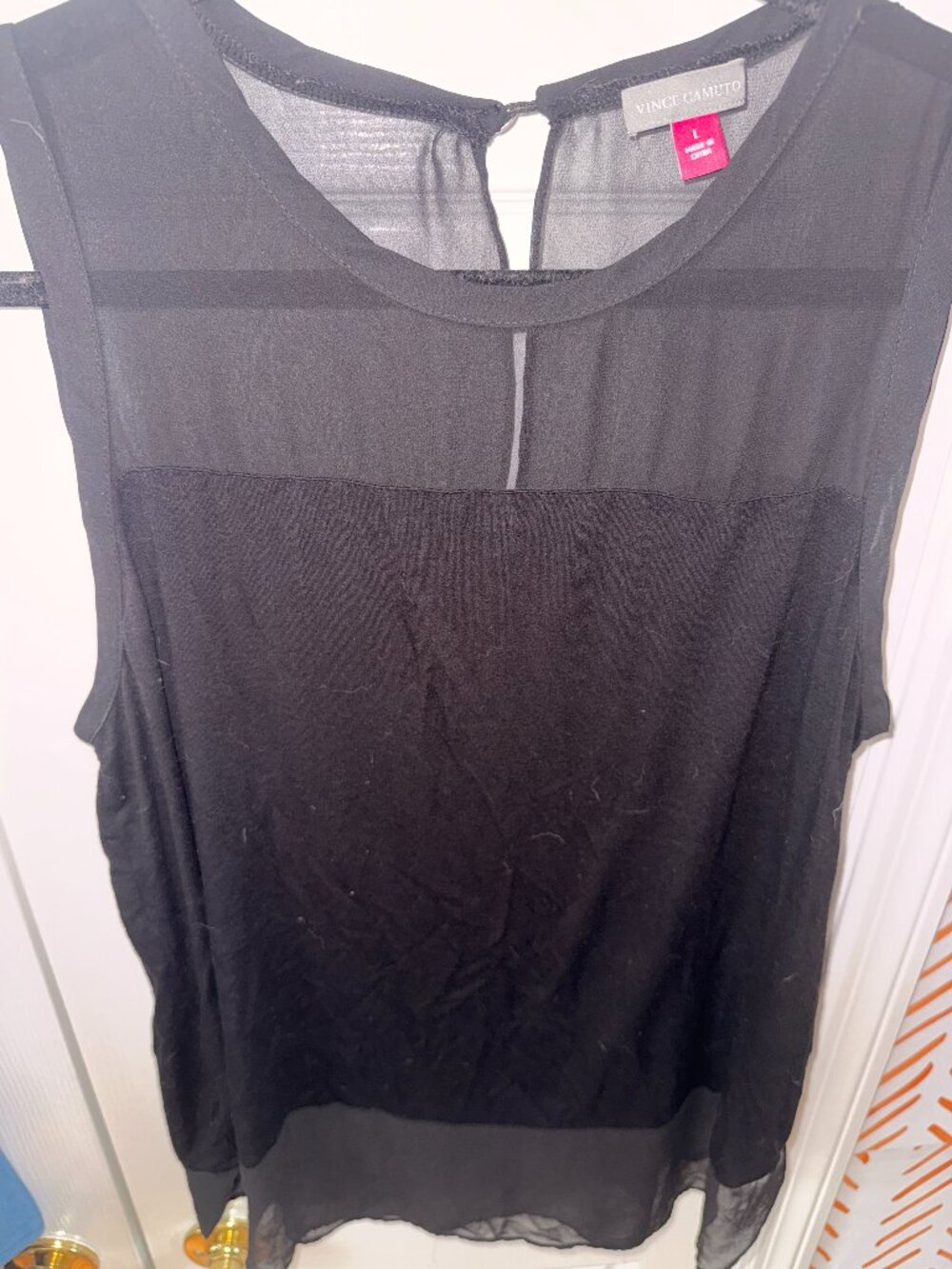 Vince Camuto Black Sheer Sleeveless Top | Large